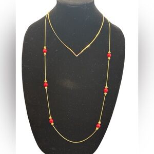 Napier and Avon Gold and Red Beaded Necklace Set